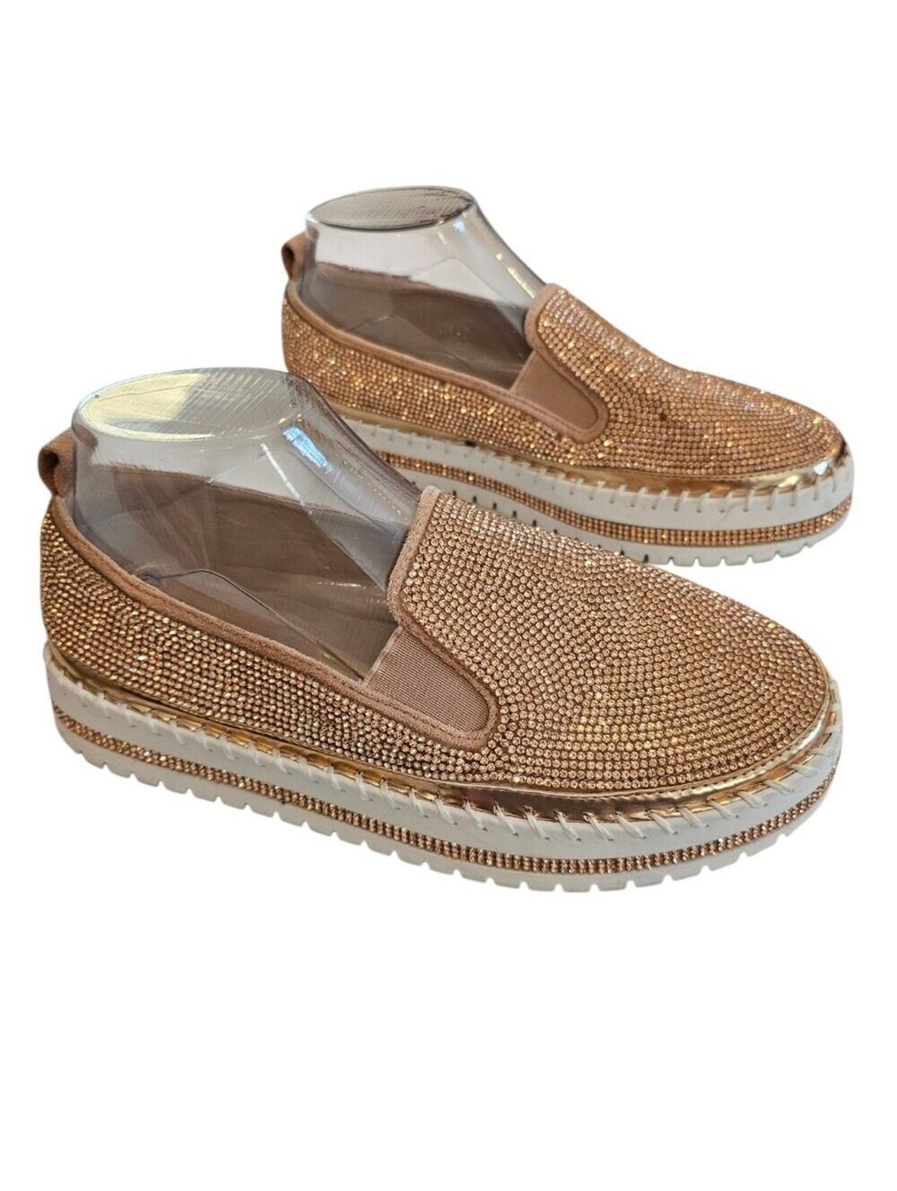 Azalea Wang Slip-On Crystal Embellished Platform Sneakers - Rose Gold Size 7.5-8